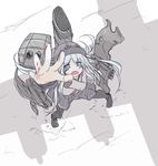  aircraft airplane anchor ascot b-29_superfortress black_legwear blood blue_eyes bomber commentary_request foreshortening from_above hat hibiki_(kantai_collection) kantai_collection long_hair mikuma_folgore military military_vehicle pantyhose school_uniform serafuku shadow sketch solo white_hair 