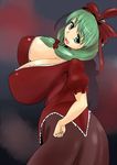  1girl breasts dress female green_eyes green_hair hair_ornament hair_ribbon huge_breasts kagiyama_hina long_hair long_skirt profile ribbon skirt solo standing suica_kkk touhou unaligned_breasts 