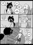  2013 black_and_white canine cat coffee comic dialog feline female fur hair hair_band jay_naylor library male monochrome sweat_shirt text 