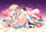  bad_id bad_pixiv_id blonde_hair blue_eyes bow bracelet breasts choker cleavage dress earrings frilled_pillow frills hair_bow jewelry kneehighs long_hair mary_janes medium_breasts nail_polish narinn original panties pillow ring shoes snake solo stuffed_animal stuffed_cow stuffed_penguin stuffed_sheep stuffed_toy underwear 