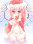  artificial_vagina bad_id bad_pixiv_id blonde_hair blush bow bow_panties demekyon flandre_scarlet hat heart looking_at_viewer navel panties red_eyes sack santa_hat side_ponytail smile solo spoken_heart tenga thighhighs touhou underwear white_legwear white_panties wings 