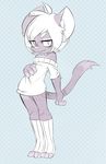  3_toes 4_fingers cat clothing feline girly grass_gremlin hair legwear looking_at_viewer male mammal plain_background short_hair solo standing stockings white_eyes white_hair 