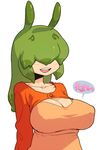  antennae blush breasts cleavage green_hair hair_over_eyes katakuri_(maikata) large_breasts long_hair nonotamo slug_girl space_jin 