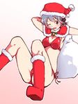  1girl bikini blue_eyes blue_hair breasts christmas do_(taka) hat hidamari_sketch nori santa_hat short_hair smile solo swimsuit wink 