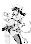  absurdres bare_shoulders braid dark_skin flat_chest gloves greyscale hahe hat highres midriff monochrome navel solo soulcalibur soulcalibur_iii talim tonfa twin_braids twintails weapon 