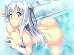  1girl asteel_runastia barefoot blue_eyes blush breasts collarbone erect! game_cg long_hair lunastia_asteel nipples nude piromizu silver_hair water wet 