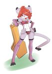  3_toes cat clothing feline girly grass_gremlin hair legwear looking_at_viewer male mammal plain_background red_eyes red_hair solo standing stockings tongue tongue_out white_background 