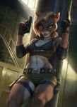  2018 anthro breasts clothed clothing cougar detailed_background digital_media_(artwork) feline female mammal midriff navel pachucos_cat pachucoscat solo standing 