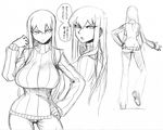  biriri-ane_(space_jin) breasts contrapposto denim greyscale hand_on_hip jeans large_breasts long_hair long_legs monochrome original pants ribbed_sweater sketch slit_pupils space_jin standing sweater translation_request tsurime turtleneck 