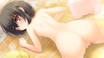  1girl all_fours anus ass backboob bath bathroom black_hair blush breasts censored game_cg highres looking_back norita nude otome_wa_boku_ni_koishiteru:_futari_no_elder pussy red_eyes short_hair solo steam wet 