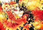  aki_minoriko aki_shizuha autumn blonde_hair dress food fruit grapes hair_ornament hat holding_hands kaio_(watagami) leaf leaf_hair_ornament looking_at_viewer multiple_girls red_eyes short_hair siblings sisters touhou 