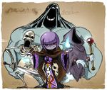  bad_id bad_pixiv_id bangs blue_fire cloak fantasy fire ghost grey_skin magic monster necro-chan_(space_jin) necromancer original purple_eyes purple_hair ringed_eyes short_hair skeleton skull space_jin sword weapon wide_sleeves 