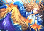  bad_id bad_pixiv_id brown_hair bubble dress fish goldfish long_hair mermaid monster_girl original purple_eyes solo toichi_(ik07) underwater very_long_hair 