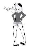 3_toes anthro black_eyes black_nose canine clothing dog girly grass_gremlin hair looking_at_viewer male mammal monochrome open_mouth shorts solo text white_hair 