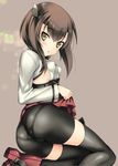  :o ass bad_id bad_pixiv_id bike_shorts black_legwear blush breasts brown_eyes brown_hair kantai_collection pantylines short_hair skirt skirt_lift small_breasts solo taihou_(kantai_collection) thighhighs uk-works 