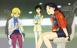  3girls akagi_ritsuko chair cup ibuki_maya katsuragi_misato multiple_girls neon_genesis_evangelion official_art rebuild_of_evangelion 