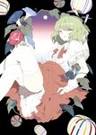  alternate_costume ass blood darkness flower gloves green_hair kakueki-teisha kazami_yuuka looking_at_viewer menstruation puffy_sleeves red_eyes shirt short_sleeves skirt solo thighhighs touhou upskirt white_background white_gloves 