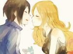  1girl black_hair blonde_hair calme_(pokemon) closed_eyes couple espurr froakie gen_6_pokemon hetero imminent_kiss long_hair pokemon pokemon_(creature) pokemon_(game) pokemon_xy serena_(pokemon) smile yukiguni_samui 