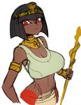  armlet baseran_(maka_maka) black_hair bob_cut bottomless bracelet breasts cleavage covered_nipples crop_top dark_skin egyptian huge_breasts jewelry lamia maka_maka monster_girl neck_ring red_eyes sketch solo space_jin staff tiara upper_body uraeus 