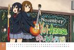  back-to-back black_hair brown_eyes brown_hair calendar_(medium) guitar hirasawa_yui instrument k-on! long_hair multiple_girls music nakano_azusa pantyhose playing_instrument sakuragaoka_high_school_uniform school_uniform short_hair twintails watanore 