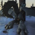  3_toes 3d anus balls butt cgi claws dragon erection gray_dragon grey_skin hindpaw horn male nude outside pawpads paws penis pose presenting presenting_hindquarters raised_tail red_eyes snow solo spikes toe_claws tree virtyalfobo western_dragon wings 