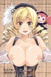  blonde_hair blush breast_squeeze breasts charlotte_(madoka_magica) cleavage corset cum cum_on_body cum_on_breasts cum_on_upper_body detached_sleeves drill_hair hat large_breasts long_hair mahou_shoujo_madoka_magica open_mouth shikinyan solo tomoe_mami twin_drills twintails yellow_eyes 
