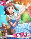  amami_haruka animal_ears brown_hair character_name dress green_eyes idolmaster idolmaster_(classic) idolmaster_million_live! long_hair multiple_girls official_art open_mouth ribbon shinomiya_karen short_hair smile stage_lights tail 