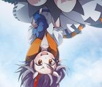  album_cover black_hair bow collarbone cover directional_arrow dress horns kabayaki_unagi kijin_seija multicolored_hair red_eyes red_hair short_hair short_sleeves sky solo streaked_hair touhou upside-down 