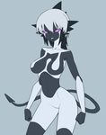  black_lipstick black_skin breasts demon_tail lipstick makeup multicolored multicolored_skin no_nipples nude original purple_eyes solo space_jin spikes tail two-tone_skin white_hair white_skin 