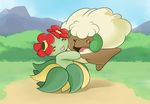  blush eyes_closed flower hug mountain nintendo open_mouth pok&#233;mon pok&eacute;mon sky smile tderek99 tree video_games whimsicott 