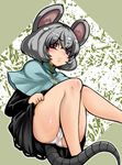  animal_ears blush capelet grey_hair highres jewelry kuri-magu_kuroguro mouse_ears mouse_tail nazrin panties pantyshot pendant red_eyes short_hair skirt skirt_hold skirt_set solo tail touhou underwear white_panties 