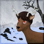  brown_fur brown_hair cervine deer feral fur hair horn male mammal mountain outside portrait snow solo tjk tree 