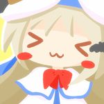  &gt;_&lt; :3 blonde_hair blush_stickers capelet chibi closed_eyes hat heimwelt little_busters! long_hair no_outlines noumi_kudryavka ribbon solo white_hat x3 