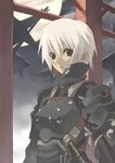  architecture armor expressionless full_moon looking_at_viewer moon nagi_ryou silver_hair solo sword weapon 
