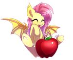  apple bat_pony bat_wings equine eyes_closed fangs female feral flutterbat_(mlp) fluttershy_(mlp) friendship_is_magic fruit fur hair horse inky-pinkie long_hair mammal my_little_pony open_mouth pegasus pink_hair plain_background pony sitting solo teeth transparent_background wings yellow_fur 