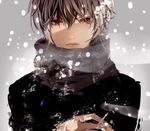  face hebi_(yurari) lips original red_eyes scarf snowing solo upper_body winter 