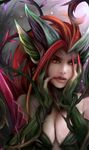  1girl bare_shoulders breasts cleavage female highres leaf league_of_legends solo thorns yellow_eyes zhang_xiao_bo zyra 