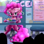  blue_eyes cutie_mark english_text equine female friendship_is_magic fur furnut hair horse ice_cream looking_at_viewer mammal my_little_pony nude pink_fur pink_hair pinkie_pie_(mlp) pony pussy solo text 
