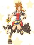  bad_id bad_pixiv_id banana_gyuunyuu blue_eyes brown_hair chain_necklace fingerless_gloves genderswap genderswap_(mtf) gloves keyblade kingdom_hearts sora_(kingdom_hearts) 