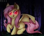  bat_wings equine fangs female feral flutterbat_(mlp) fluttershy_(mlp) forest friendship_is_magic fur glowing glowing_eyes hair horse long_hair mammal miss-mixi mixipony my_little_pony pegasus pink_hair pony red_eyes solo teeth tongue tongue_out tree wings yellow_fur 