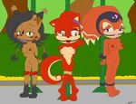  anthro bdsm bigdon1992 blush bondage bound breasts darksonic250 echidna exposed feline female front_view group hair looking_at_viewer lynx mammal nicole nipples nude original_character park pussy rodent sally_acorn sega shade sonic_(series) squirrel the vivian 