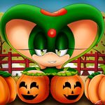  anthro big_breasts bigdon1992 blush breasts clothing cobra female gift halloween holidays looking_at_viewer mystic original_character pumpkin pumpkins reptile scales scalie sega smile snake solo sonic_(series) the 