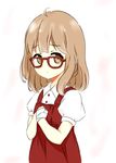  1girl absurdres brown_eyes brown_hair child glasses highres khai_90 kuriyama_mirai kyoukai_no_kanata looking_at_viewer solo white_background younger 