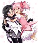  :d akemi_homura black_hair blush braid bubble_skirt glasses gloves hairband hug kaname_madoka kl kneehighs long_hair magical_girl mahou_shoujo_madoka_magica md5_mismatch multiple_girls one_eye_closed open_mouth pantyhose pink_eyes pink_hair purple_eyes short_hair short_twintails skirt smile twin_braids twintails wavy_mouth white_gloves white_legwear 