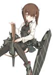  anchor bike_shorts blush bow_(weapon) brown_eyes brown_hair crossbow flat_chest headband headgear kantai_collection koto_suomi pleated_skirt short_hair sitting skirt solo sweatdrop taihou_(kantai_collection) thighhighs weapon 