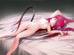 1girl blue_eyes breasts claws fate/extra fate/extra_ccc fate_(series) female horns kozue_akari lancer_(fate/extra_ccc) long_hair looking_at_viewer magic_circle navel nipples nude pink_hair pointy_ears pussy solo tail uncensored 