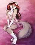  barefoot brown_hair canine claws crossdressing dog fur girly hair heterochromia husky kaylii lingerie long_hair male mammal nightgown red_hair seated solo toe_claws two_tone_hair white_fur 