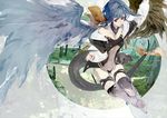  blue_hair breasts center_opening dizzy guilty_gear medium_breasts navel red_eyes salada solo tail thighhighs underboob wings 