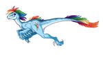  briannacherrygarcia claws cutie_mark dash dinosaur female friendship_is_magic looking_at_viewer my_little_pony pink_eyes plain_background rainbow rainbow_dash_(mlp) raptor scalie smile solo traditional_media watermark white_background wings 