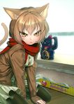  animal_ears bad_id bad_pixiv_id black_legwear brown_hair cat_ears cat_tail koyoi_mitsuki koyuki_(character) koyuki_no_okotte_nado_inai!! maneki-neko pantyhose personification scarf tail yellow_eyes 